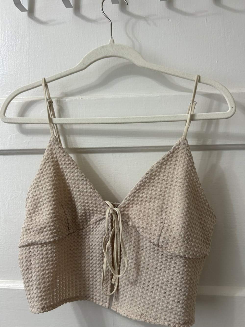 H&M Divided Beige Waffle Tie-Front Crop Top